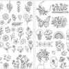 Black and white line art patterns for embroidery, including flowers, leaves, and natural elements.