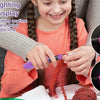 A girl is demonstrating a night lighting effect display using an ergonomic crochet hook set with LED lighting.