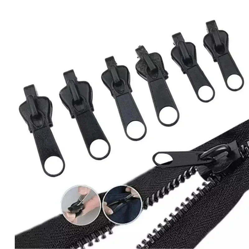 A set of black zipper repair kits with various tools and components for clothing and bags
