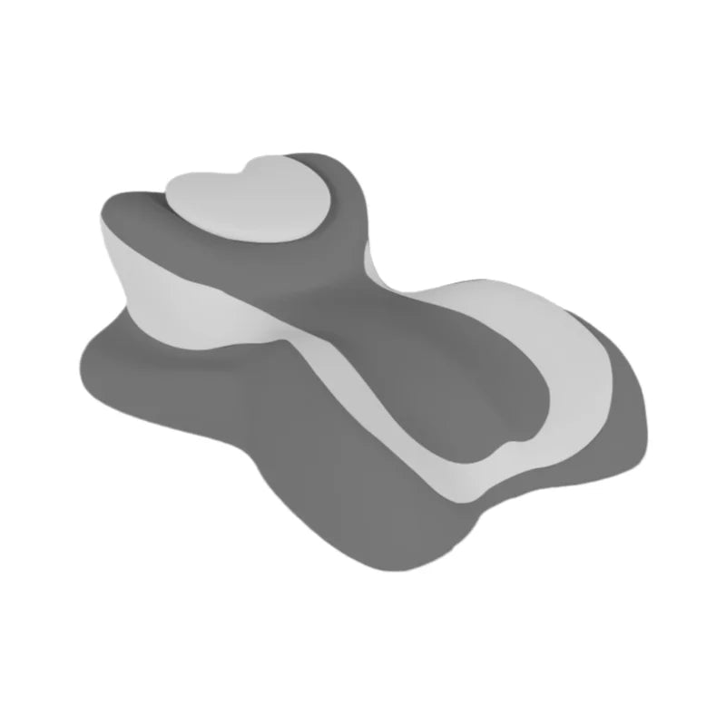 A gray and white ergonomic pillow designed for neck and back support.
