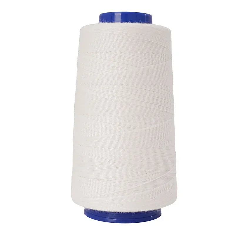 A roll of white heavy-duty waterproof sewing thread with a blue core.