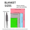 Diagram showing various blanket sizes and dimensions for selection.