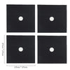 A set of four black square protectors, each featuring a white circular cutout for a gas stove.