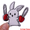White rabbit embroidered patch with red heart accents