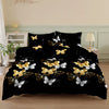 Black duvet cover set with a gold and white butterfly print and matching pillowcases