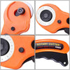 Orange rotary cutter kit showing various angles and components of the precision cutting tool