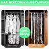 Before and after comparison showing hanging vacuum storage bags for clothing maximizing closet space