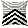 Square pillowcase cover with a modern geometric pattern of black and white diagonal stripes.