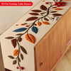 A 2D flat printing table runner featuring a floral branch design with autumn-colored leaves and flowers.