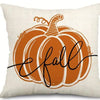 A vintage autumn pumpkin design printed on a beige pillow cover.