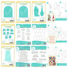 A set of layered quilt squares, stencils, and metal cutting dies for DIY scrapbooking projects.