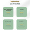 Product features include high temperature resistance, security, applicability to multiple types, and comfort.