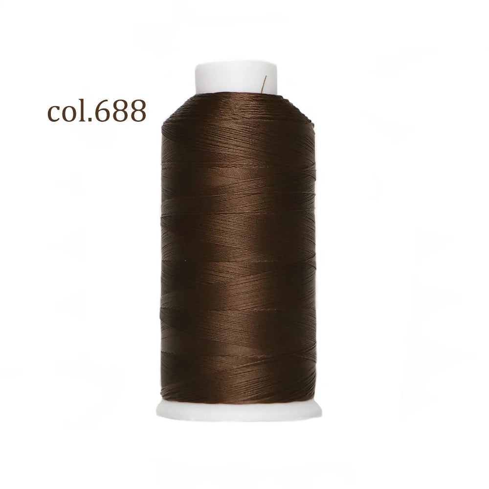 A spool of dark brown heavy duty nylon sewing thread labeled col.688.