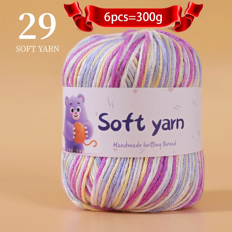 A ball of soft yarn in various pastel colors, labeled as 29 soft yarn, for handmade knitting thread.