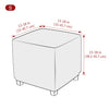 A square ottoman slipcover with dimensions of 13-18 inches in height and width.