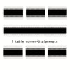 A set of black and white table runners and placemats.