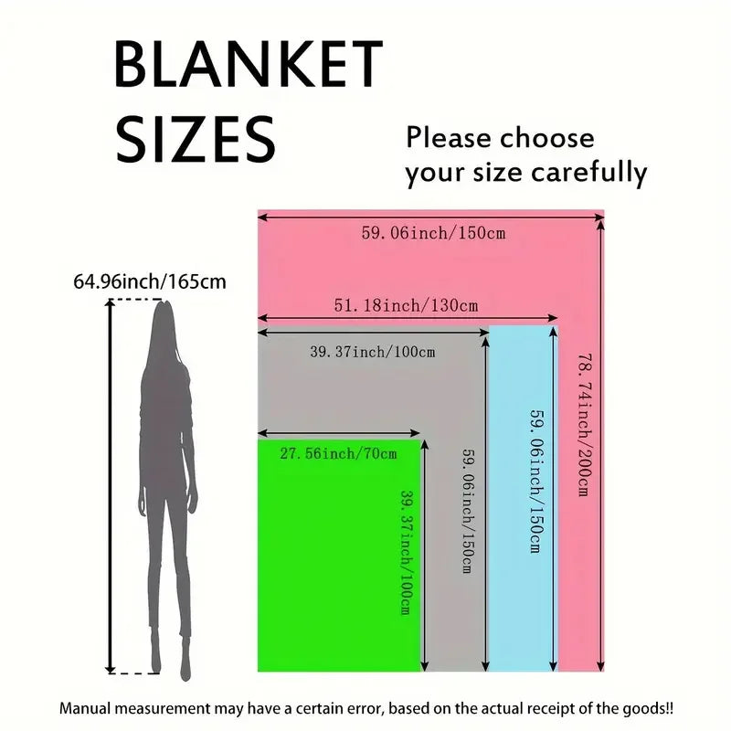 Various sizes of flannel blankets shown with a silhouette of a witch and various color options