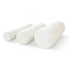 A white memory foam neck roll pillow shown from the side.