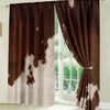 Brown and white cow print curtains hanging in a doorway