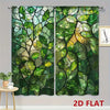 A set of two 2D flat stained glass leaf light-filtering curtains featuring vibrant green foliage.