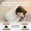 A woman is adjusting the height and firmness of a Naturehike inflatable pillow, demonstrating its customizable features.
