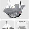 A clear, breathable mosquito net designed for baby strollers and car seats, shown in various angles.