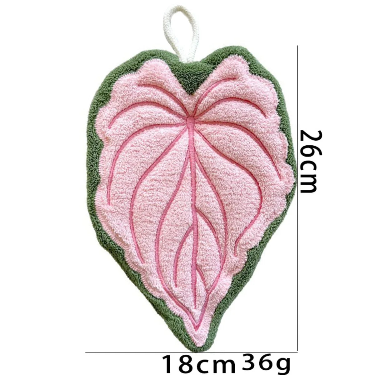 A handmade heart-shaped towel featuring pink and green textured fabric.