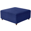 A navy blue stretch jacquard ottoman and stool cover with a textured weave.