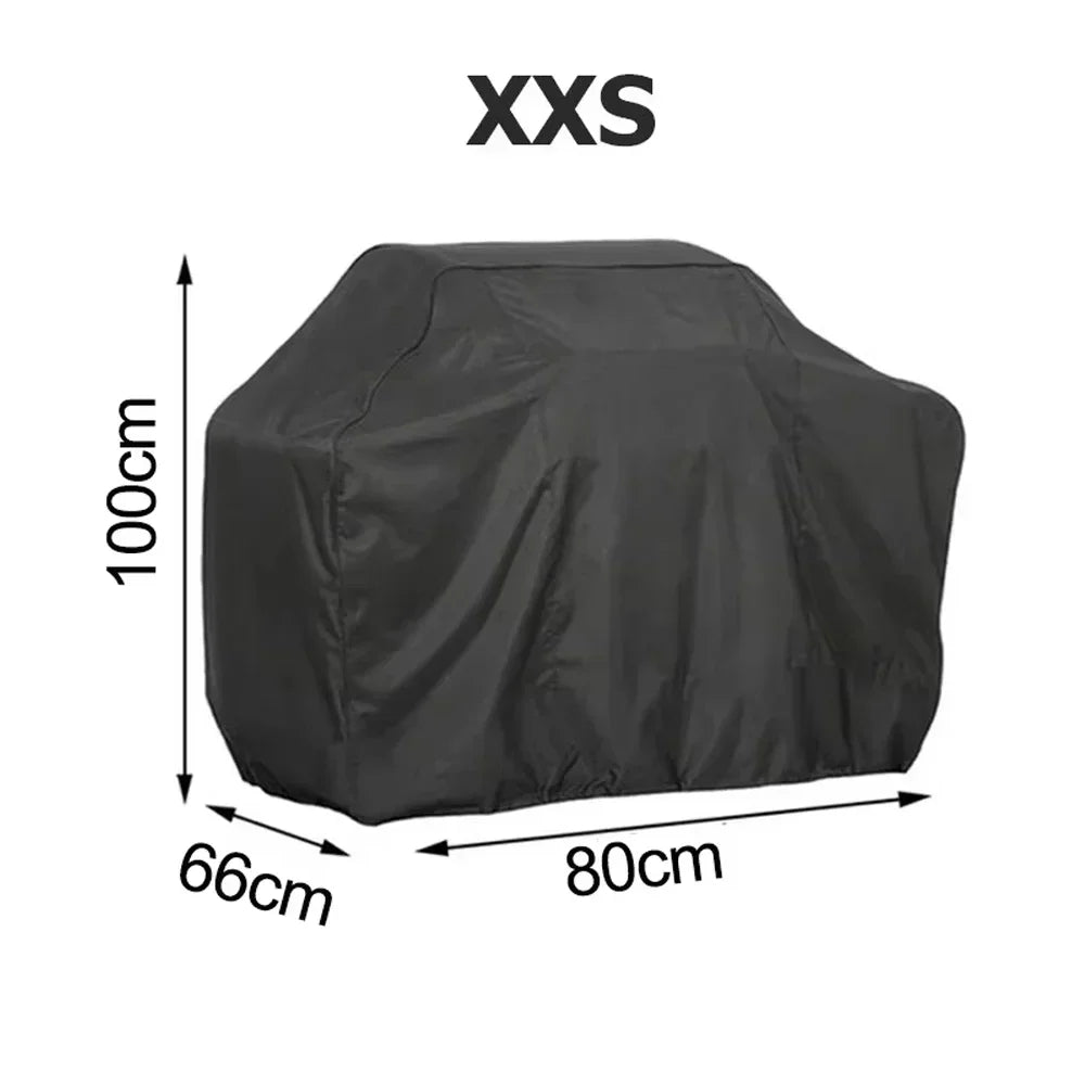 Black heavy duty waterproof BBQ grill cover, size XXX, shown from the top view.