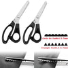 Pair of stainless steel zig zag tailor sewing scissors with circle and triangle teeth