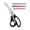 Stainless steel zig zag lace sewing scissors with a 7mm triangular tooth.