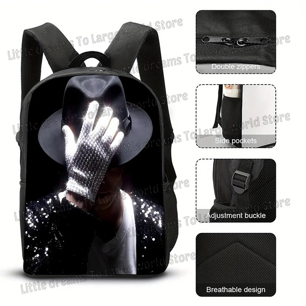 Black backpack featuring a glowing hand design on the front and multiple pockets.
