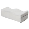 A white ergonomic seat cushion designed for tailbone relief and hip support.