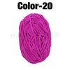 A ball of bright magenta chenille yarn labeled Color-20 for crafting.