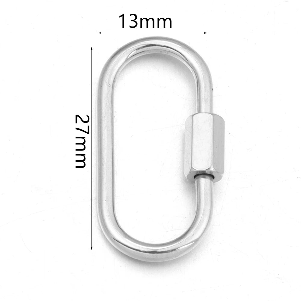 Silver heart-shaped screw lock carabiner clasp for jewelry making with 13mm length and 27mm total size.