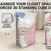 Reinforced 3D standing cube bags for storing quilts and bedding.