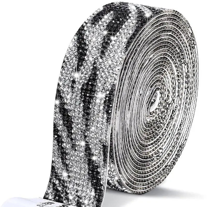 Roll of silver and black crystal rhinestone sticker ribbon for crafts and decor