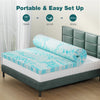 Portable and easy set up memory foam mattress topper shown being unrolled on a bed.