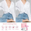 Handheld micro stitching gun for clothing and quilting shown with a white shirt and denim jeans.