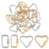 Assortment of gold and silver heart-shaped screw lock carabiner clasps for jewelry making