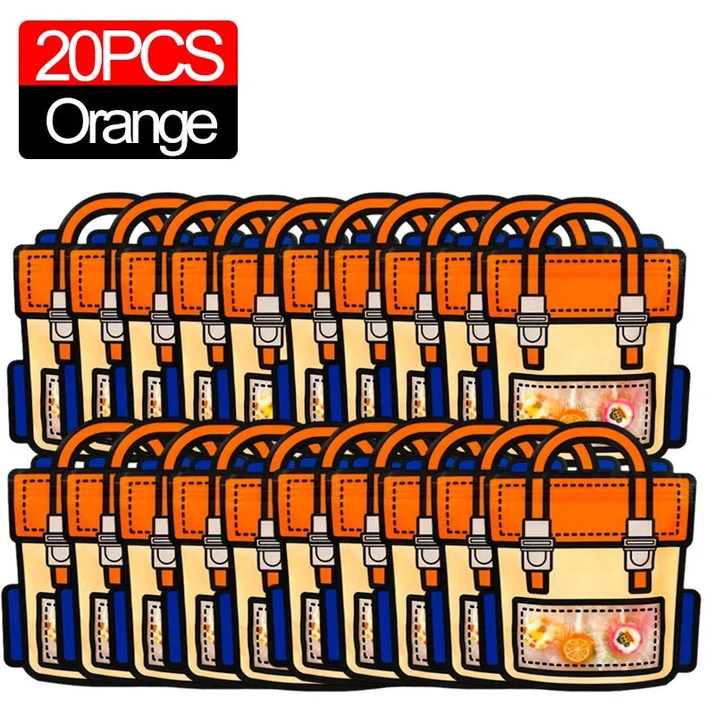A set of 20 orange cartoon birthday and party goodie bags.