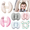 Various pink and gray baby head and neck support pillows for strollers and car seats