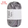 A ball of metallic silver T-shirt yarn, 12 skeins, sold in a 500g pack for crochet and DIY crafts.