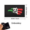 Black embroidery patch featuring the flag of Italy with a white stripe and green field on a black background