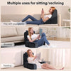 Ergonomic back support pillow with armrests used for various activities like playing phone, working, and reading.