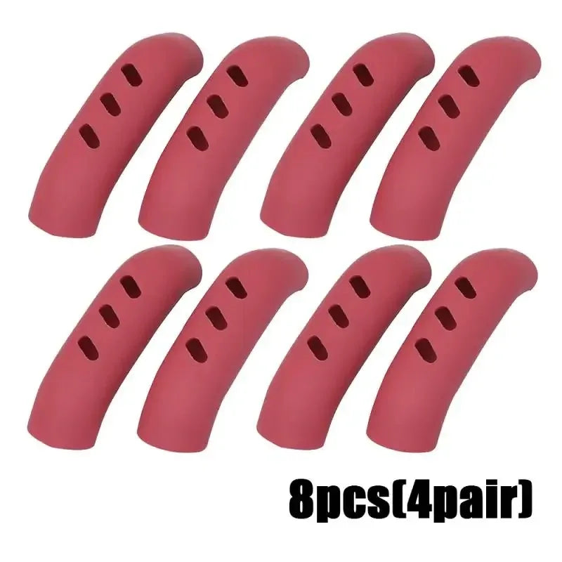 Eight pink silicone pan handle covers for heat resistant pot handle protection