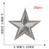 A set of 20 five-pointed star embroidery patches in a gray color, shown against a measurement scale.