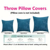Set of dark blue throw pillow covers for decorative pillows, with dimensions listed.