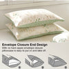A set of pillowcases featuring an envelope closure design in a light cream color with green floral patterns.