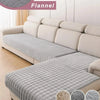 L-shaped corner flannel sofa cover in light gray and beige fabric